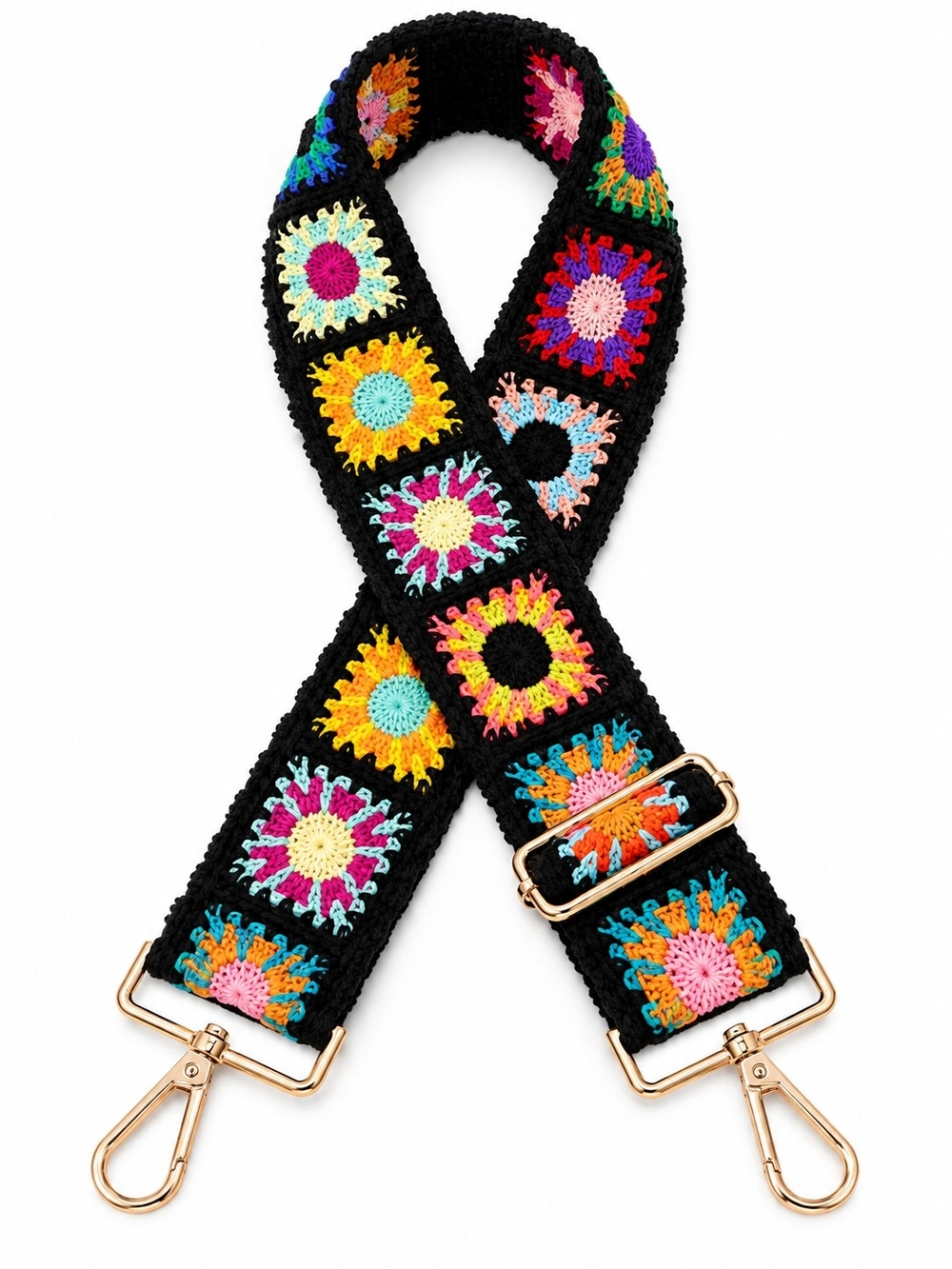 Floral Embroidered Knit Adjustable Guitar Strap for Handbags Crossbody Purse